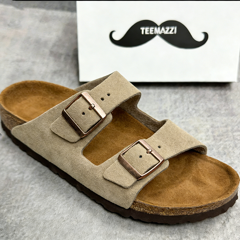 TEMAI 2026 style genuine leather cork slippers, unisex, frosted, double-breasted, thick-soled, fashionable, suitable for outdoor wear