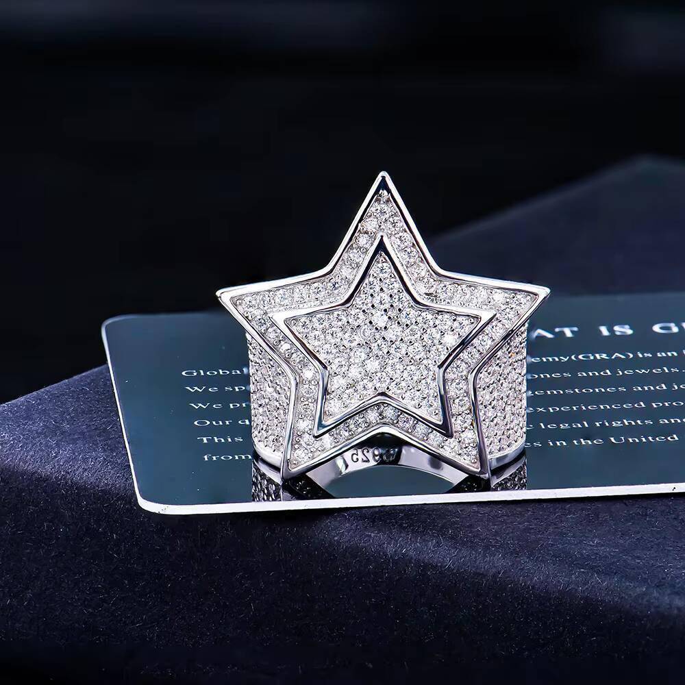 Factory Custom Bling Iced Out Jewelry S925 Sterling Silver Hip Hop Luxury Men Gra Vvs Diamond Mossanite Moissanite Star Ring