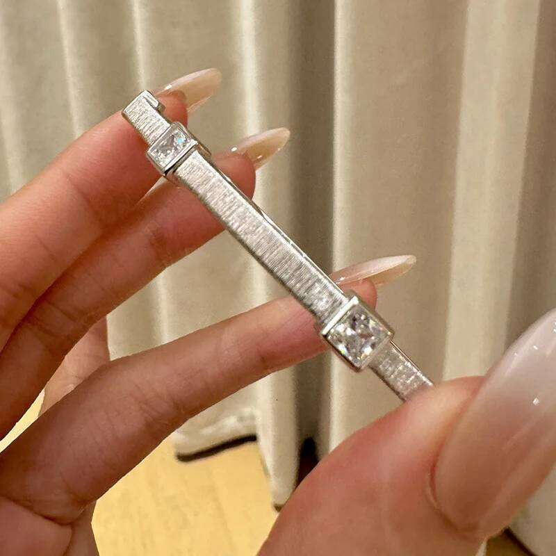 High quality fashion brushed square diamond for women silver 925 elegant luxury rhombus bangles banquet jewelry gift H260131 - view 7