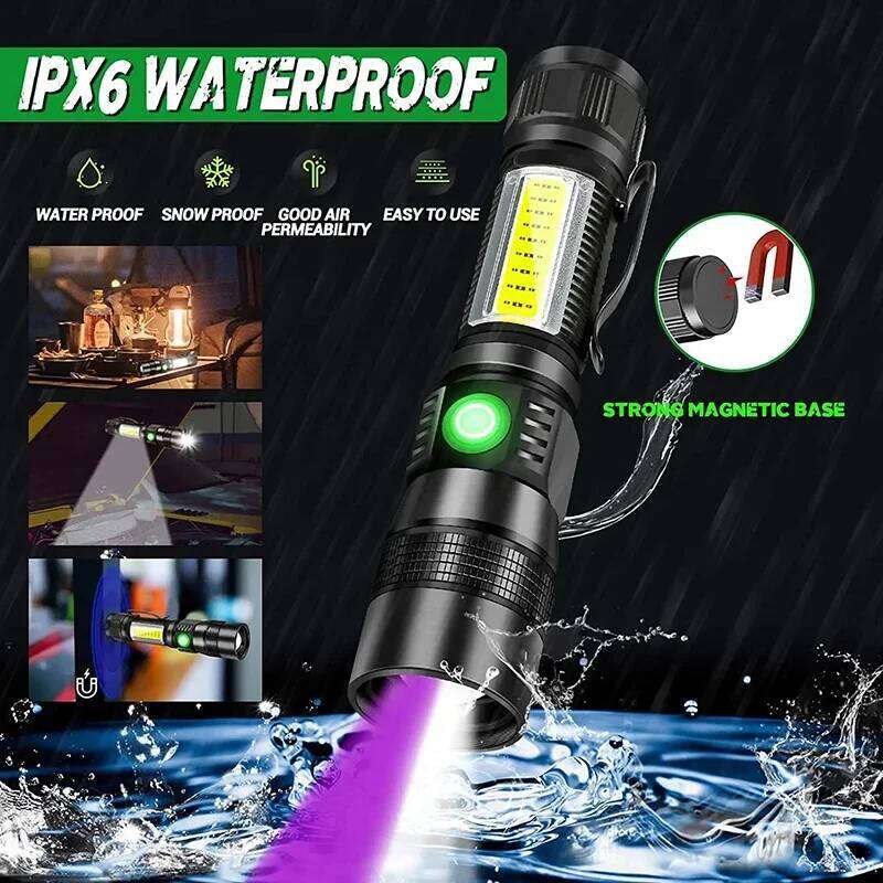 Super Bright LED Zoom Flashlight With 365nm UV USB Rechargeable Outdoor Tactical Flashlights Use 18650 Battery Emergency Torch H260131