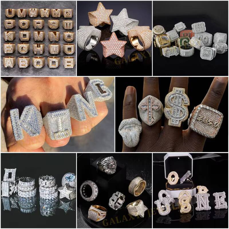 Fashion Hip Hop Ring 3D Moissanite Lightning Bolt Ring 925 Sterling Silver 10k 14k 18k Gold Moissanite Diamond Ring for Men