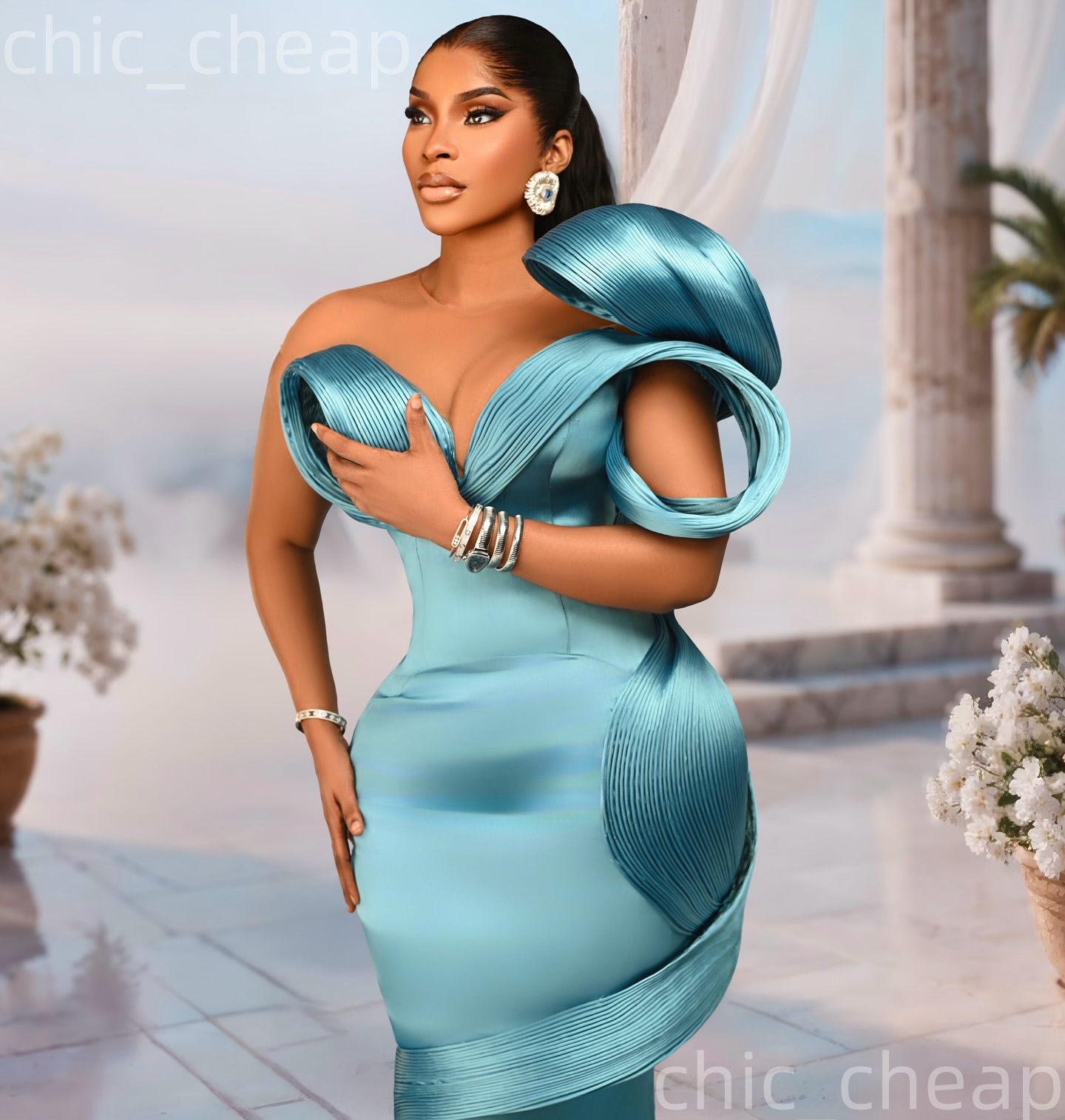 Aso Ebi Sky Blue Mermaid Prom Dresses 2026 Sheer Neck Satin Stylish Sleeveless Evening Formal Party Second Birthday Engagement Gowns Dress For Special