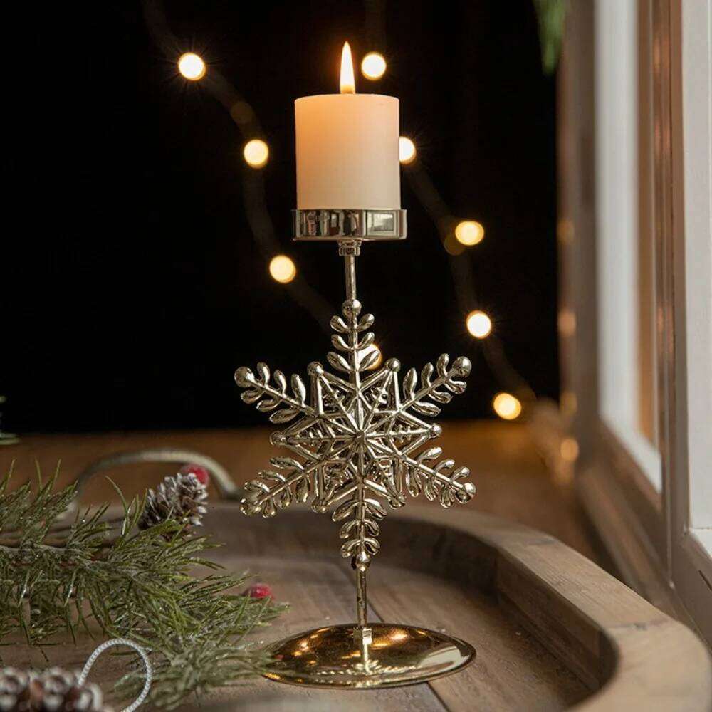Metal Christmas Votive Candle Holders Snowflake Patterns Desktop Ornament Tealight Holder Xmas Tree Elk Candlelight Dinner Props Y260131