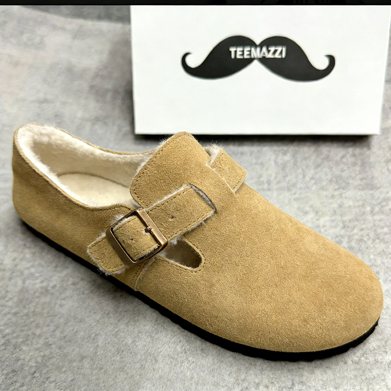TEEMAZZI 2026 new All-inclusive genuine leather cork thick-soled height-increasing unisex single shoes, bean shoes