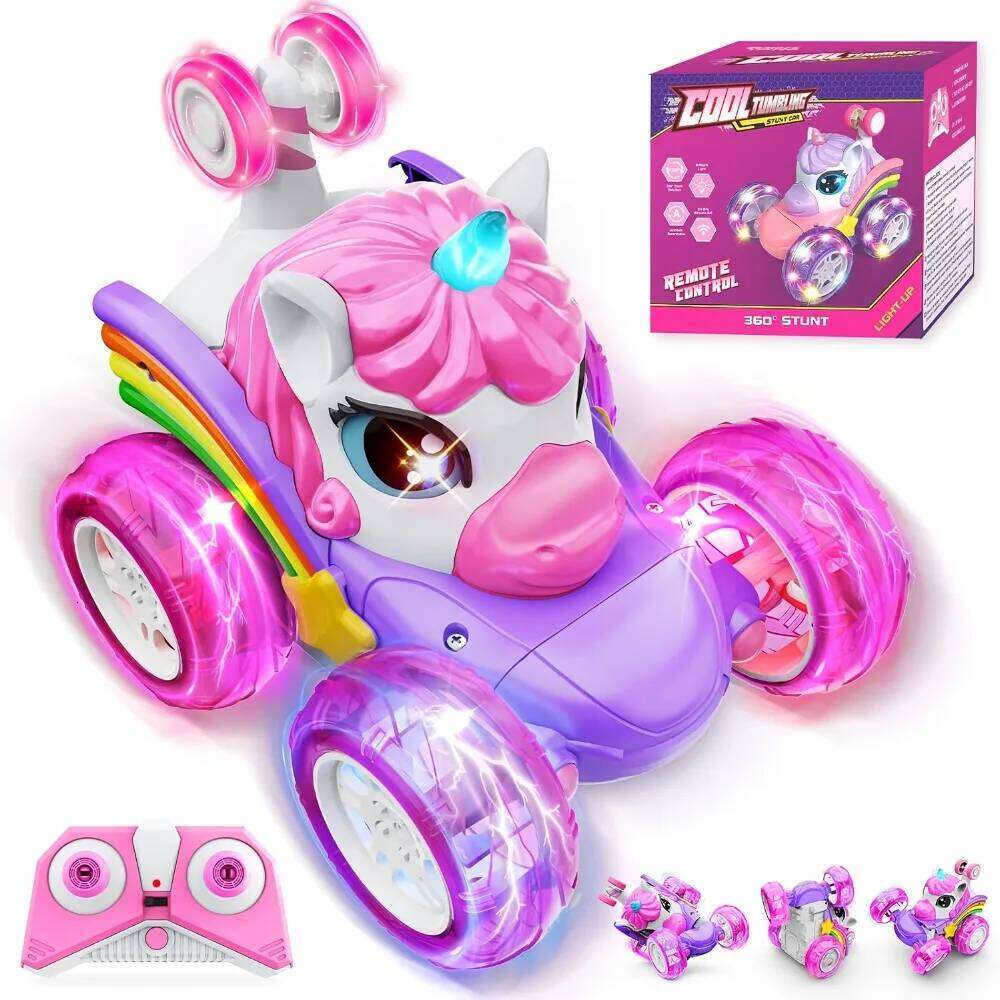 Remote Control Car Girls, Unicorn 360 Rotating 4WD Stunt RC Cars with Cute Lights, Rechargeable Toys-Kid for Birthday Gifts Y260131