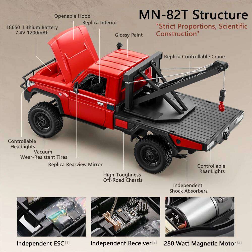 MN82T RC Crawler 1/12 2.4G 4WD Remote Control Off-road Pickup Simulation Crane Vehicle Electric Climbing Car Model Toys for Kids Y260131