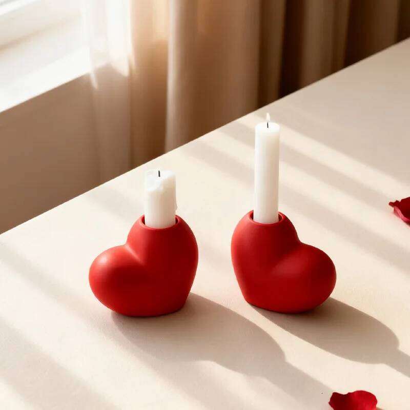 Red heart-shaped ceramic holder craft ornament - Valentine's Day gift, candle stand, wedding decoration Y260131