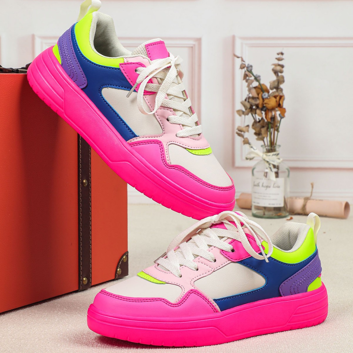 2026 European Platform Sneakers, Men/Women Color Block Retro Shoes, Fashion Chunky Sole Outdoor Lifestyle Footwear