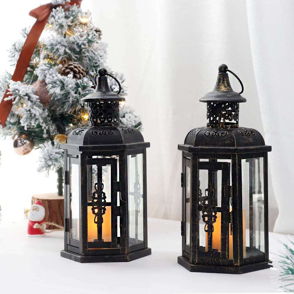 Vintage Holder Lanterns 10 Inch High Decorative Hanging Lantern Bird Cage Metal Candle holder Black Garden Home Decor Y260131