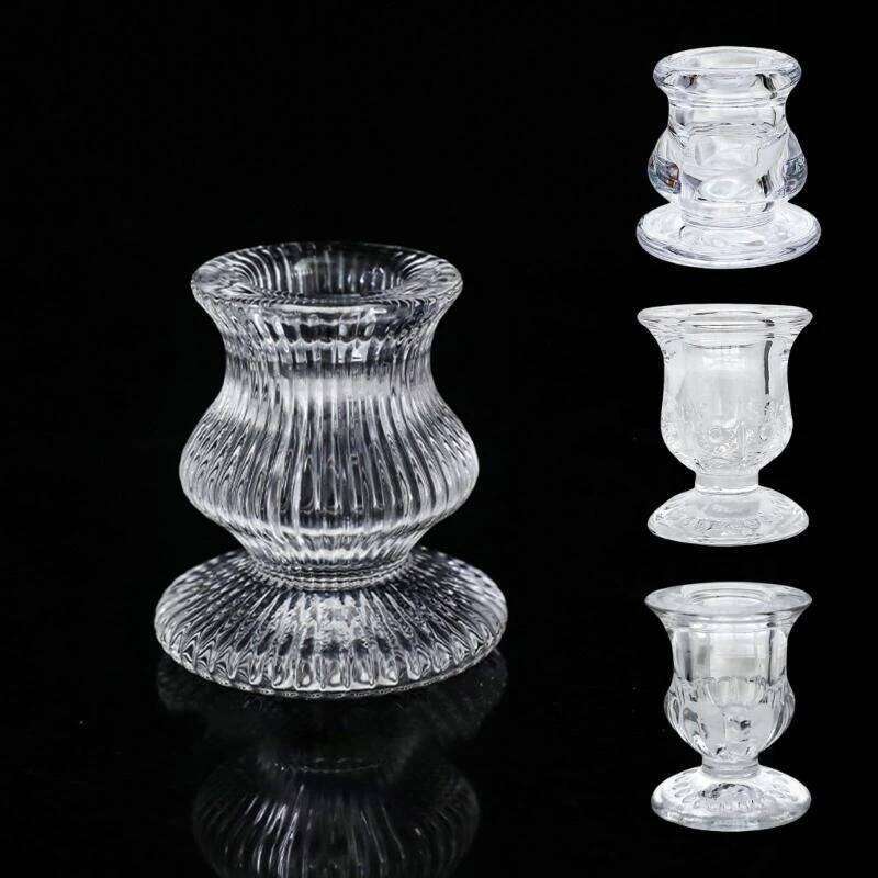 Modern Glass Taper Holder 2Pack, Clear Table Candlesticks for Intimate Weddings & Living Room Decoration Y260131
