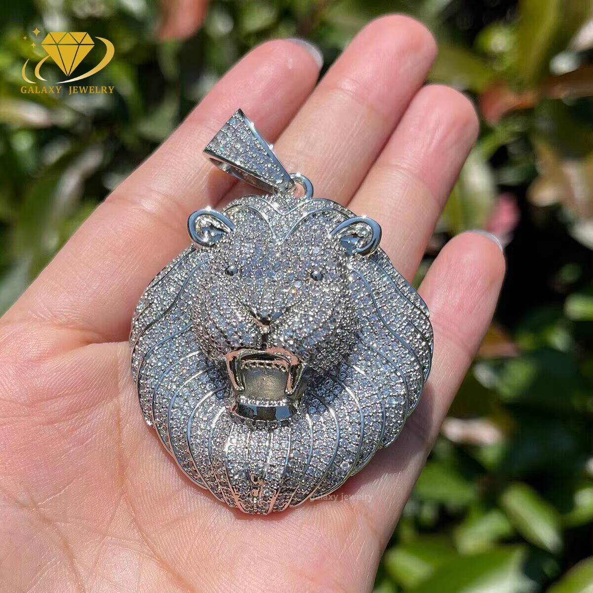 Moissanite 925 Sterling Silver Custom Cartoon 3D Lion Face Pendant Personalized Iced Out Luxury Customized Moissanite Necklace