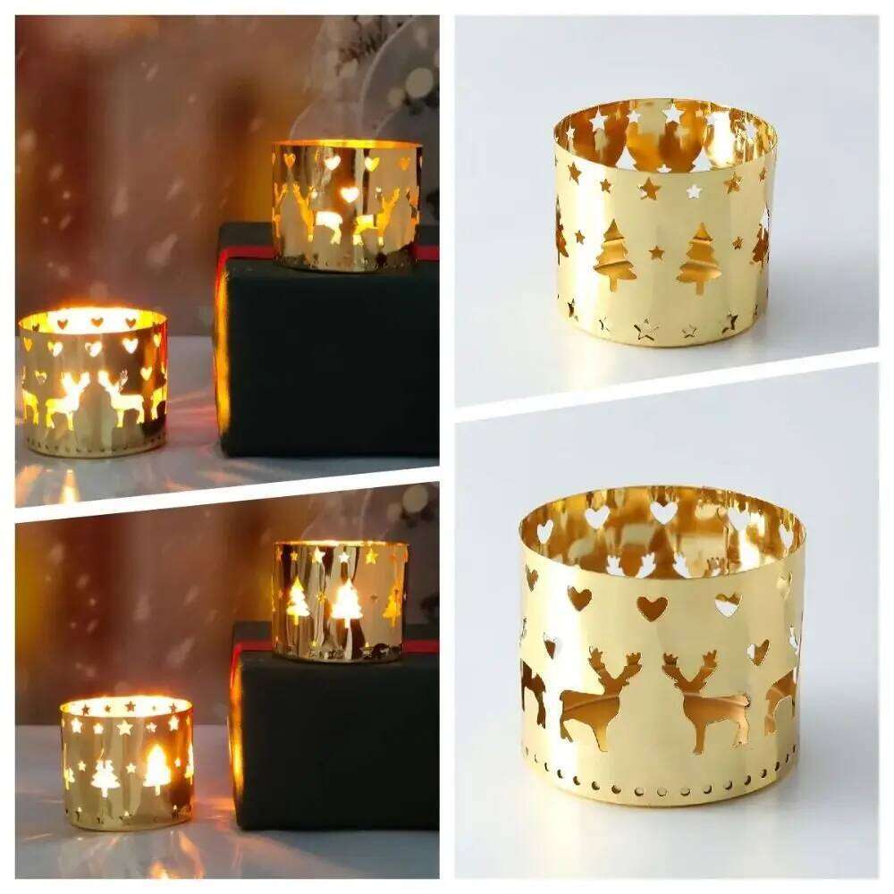 Christmas Iron Candle Holder Creative Xmas Decorations Elk Hollow Candlestick Snowflake Navidad Gift Home Table Ornaments Y260131