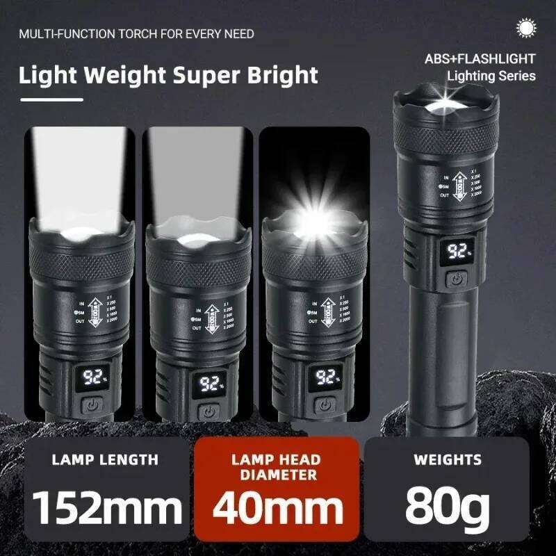 Tactical LED Flashlight 2000LM-USB-C Rechargeable ZoomableTorch with IPX7 Waterproof Rating,Portable Emergency Light for Camping H260131