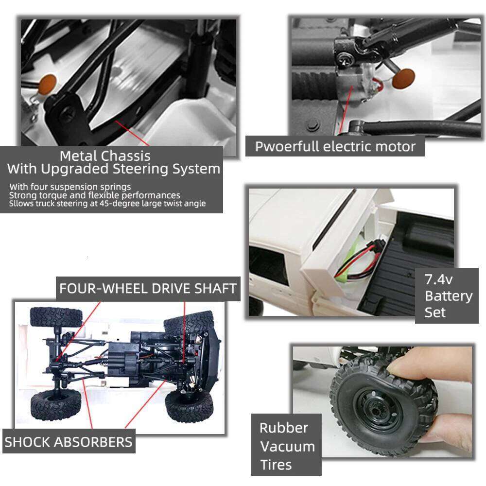 WPL C24-1 Full Scale RC Car 1:16 2.4G 4WD Rock Crawler Electric Buggy Climbing Truck LED Light On-road 1/16 For Kids Gifts Toys Y260131