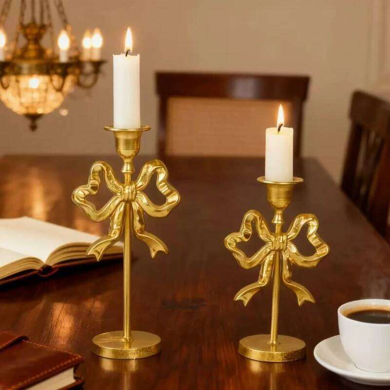 French Wrought Iron Candle Holders Wedding Bow Candlestick Desktop Ornaments Photo Rops Home Decoration Y260131