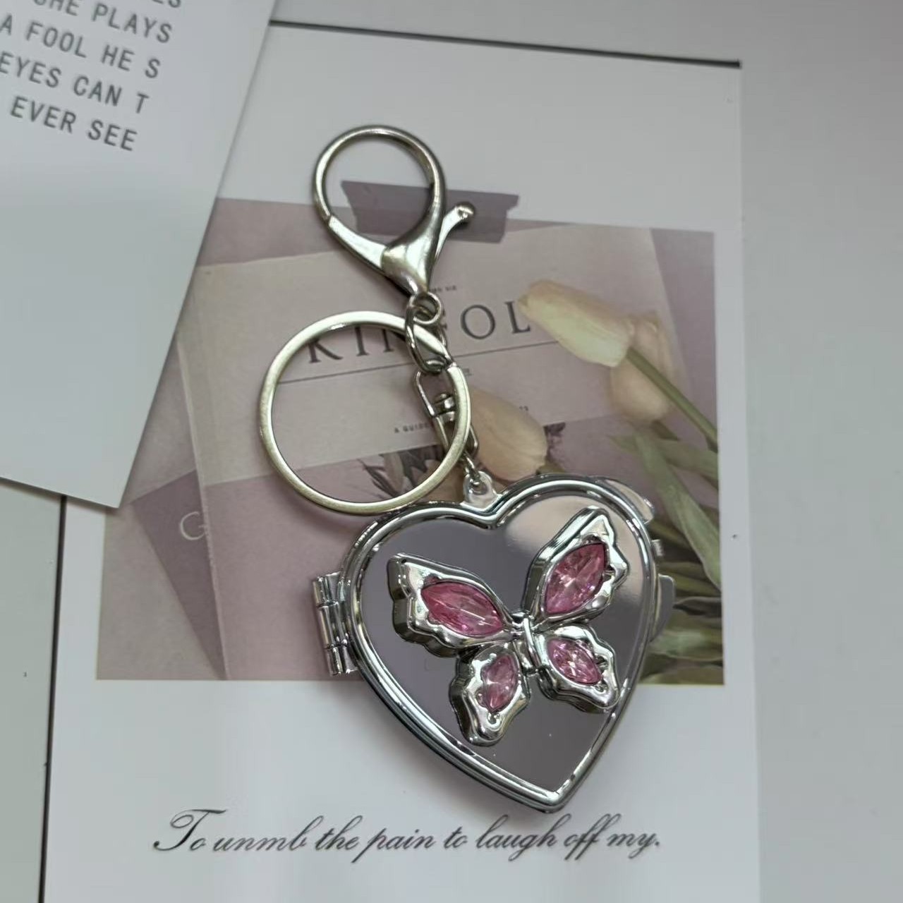 Free shipping Hot selling exquisite design silver bow love mirror keychain Y2K bag pendant practical fashion bagcharm