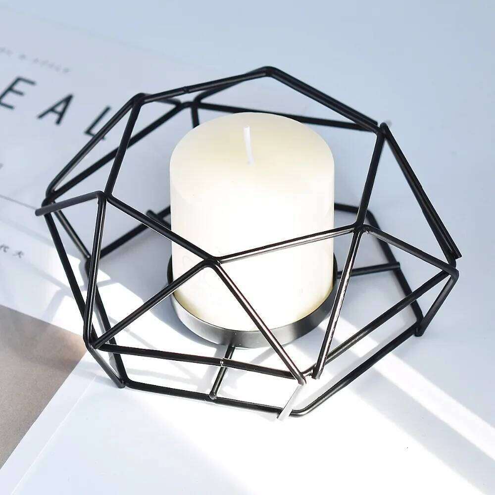 Peandim Geometry Small Tealight Candle Holders Tabletop Aritist Craft Black Metal Wire Candlestick Home Decor Valentine's Gift Y260131