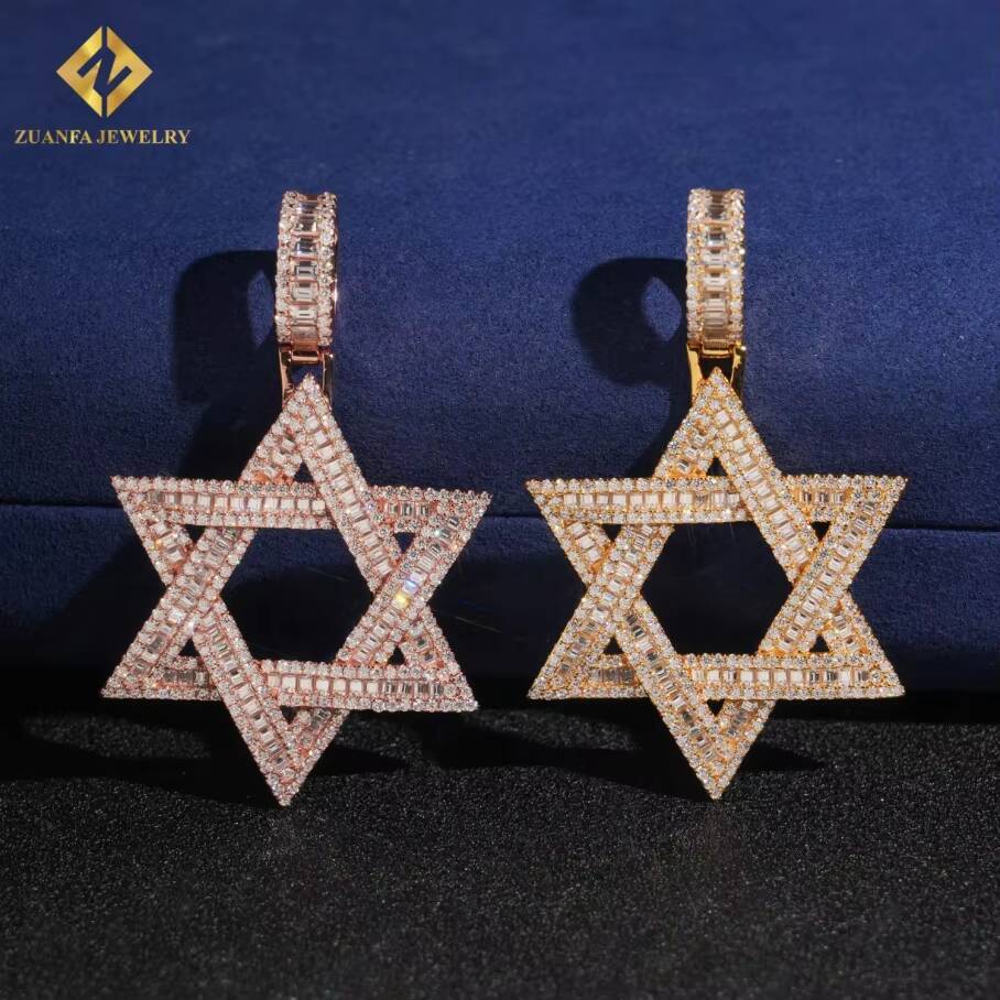 New Products Ice Out Moissanite VVS Hexagram Pendant 925 Sterling Silver Pendant Pass Diamond Tester HipHop Style Jewelry GRA