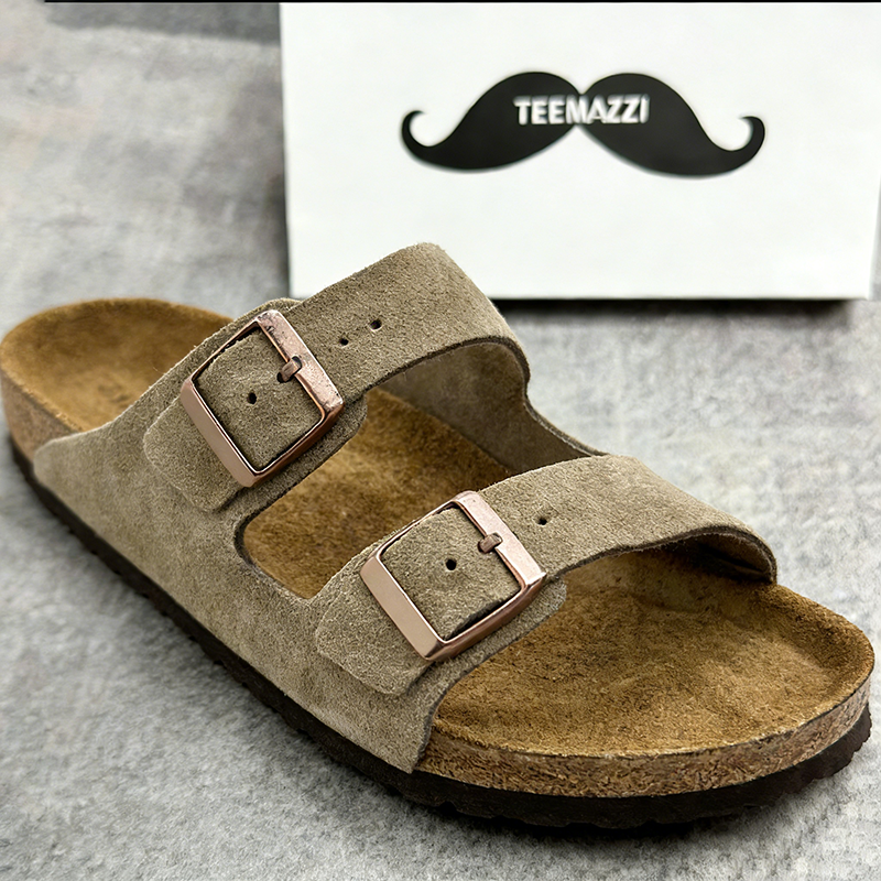 TEMAI 2026 style genuine leather cork slippers, unisex, frosted, double-breasted, thick-soled, fashionable, suitable for outdoor wear