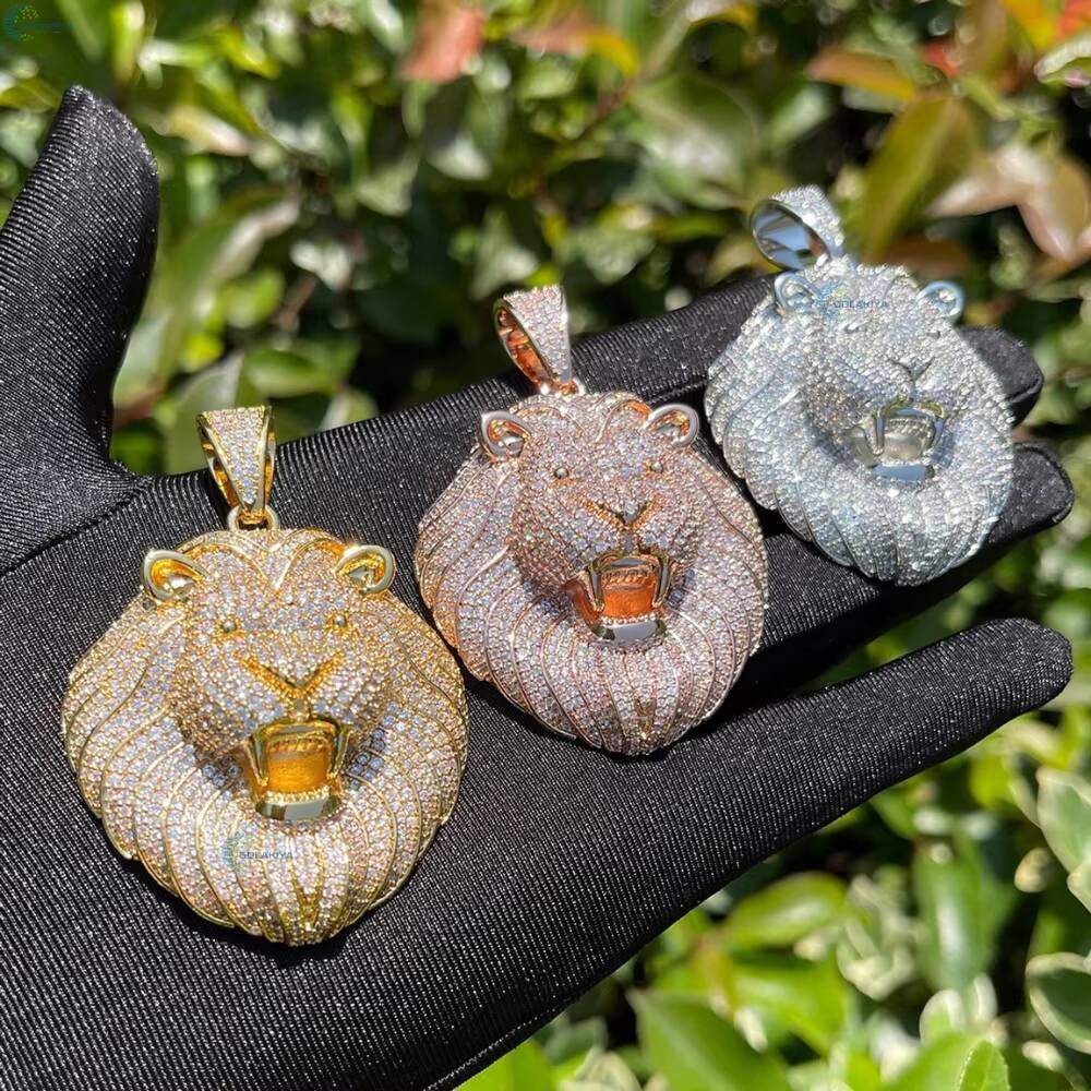 Custom Lion Head Pendant Lab Grown Diamond Bling Hip Hop Pendant Manufacturer Iced Out Rapper Pendant