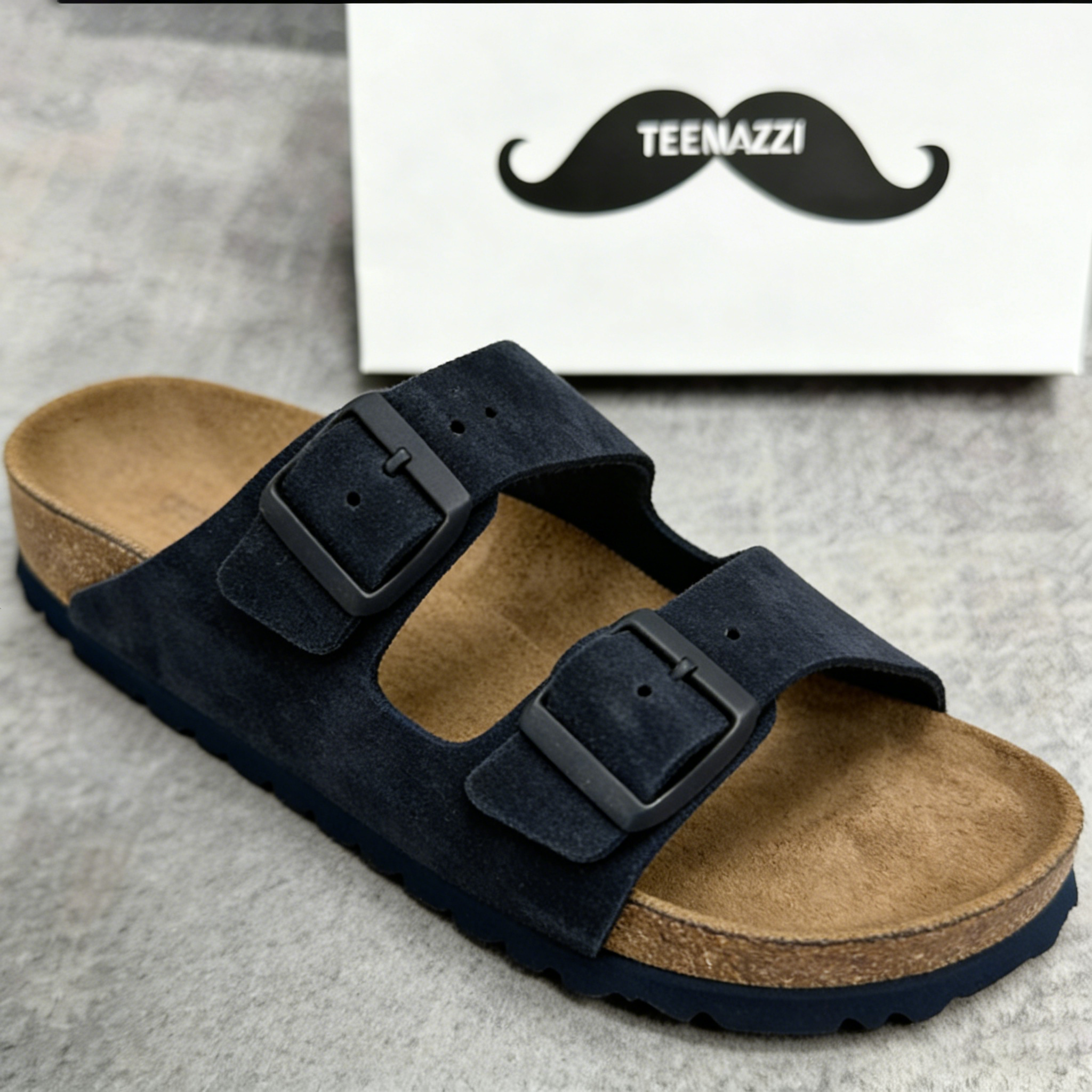 TEEMAZZI 2026 new style genuine leather cork slippers, unisex, frosted, double-breasted, thick-soled, fashionable, suitable for outdoor wear