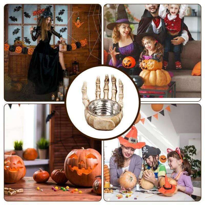 Candlestick Ornaments Resin Skull Halloween Desktop Porch Decoration Gifts Candle Holders Decor for Table Y260131