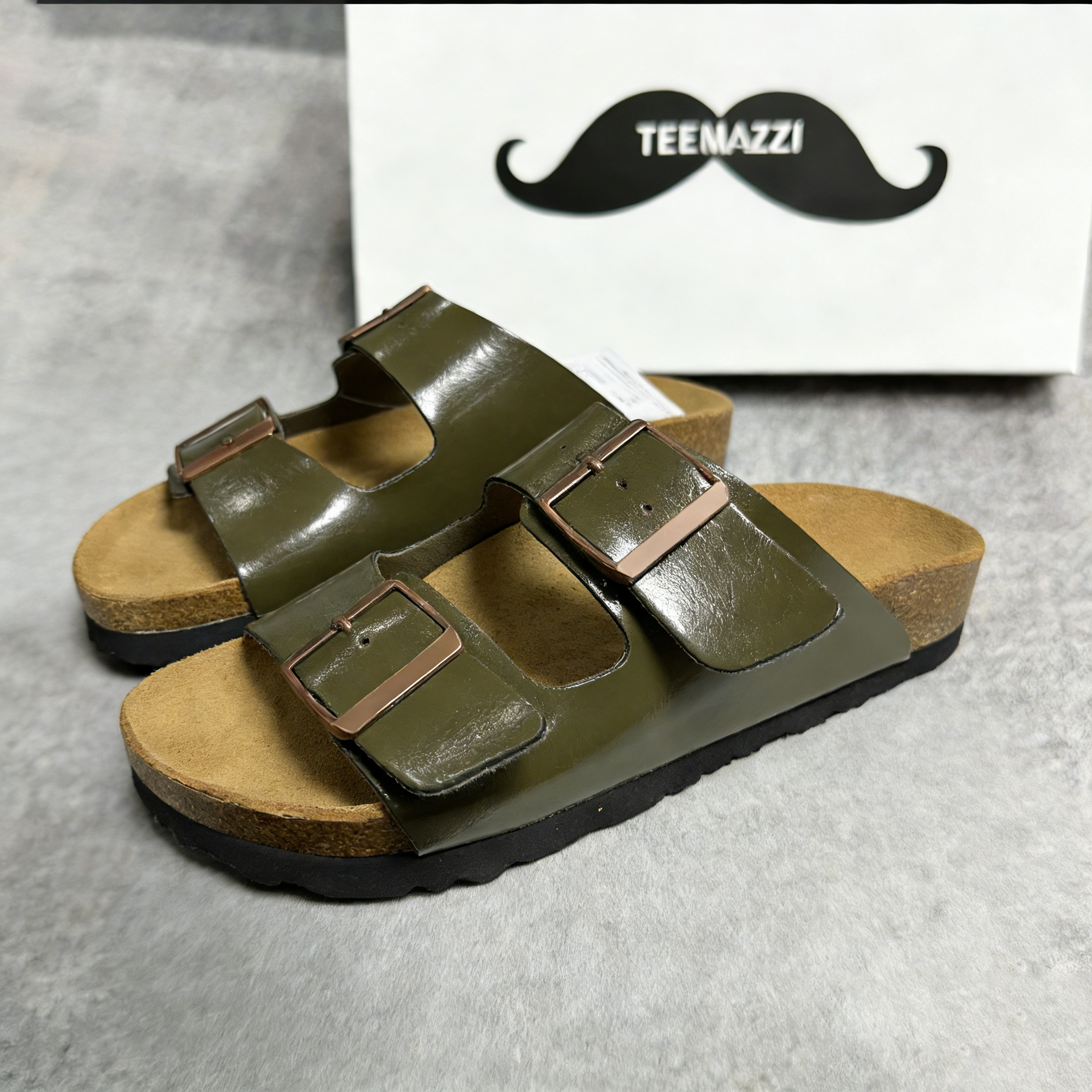 TEEMAZZI 2026 new style genuine leather cork slippers, unisex, frosted, double-breasted, thick-soled, fashionable, suitable for outdoor wear