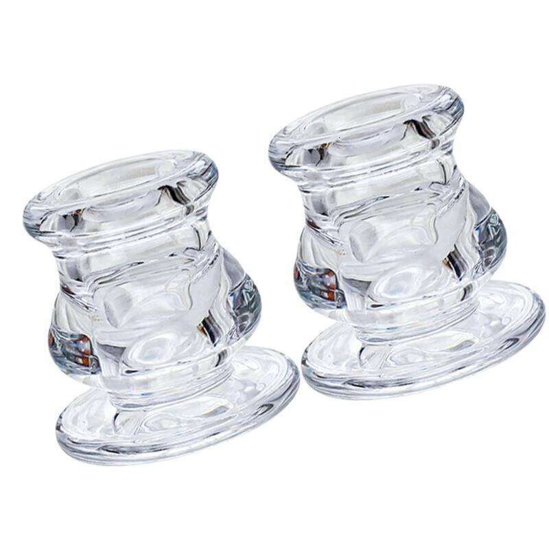 Modern Glass Taper Holder 2Pack, Clear Table Candlesticks for Intimate Weddings & Living Room Decoration Y260131