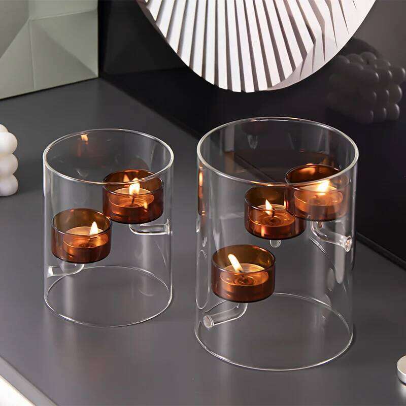 Glass Candle Holder Cylinder Hurricane Candleholder Artistic Tealight Containers for Wedding Party Desktop Room Home Decorations Y260131