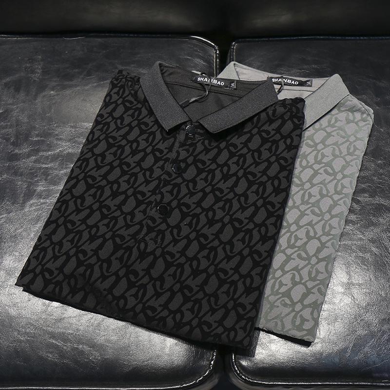 2026 New Versatile lapel short-sleeved polo shirt men's summer flocked print slim business half-sleeve polo shirt
