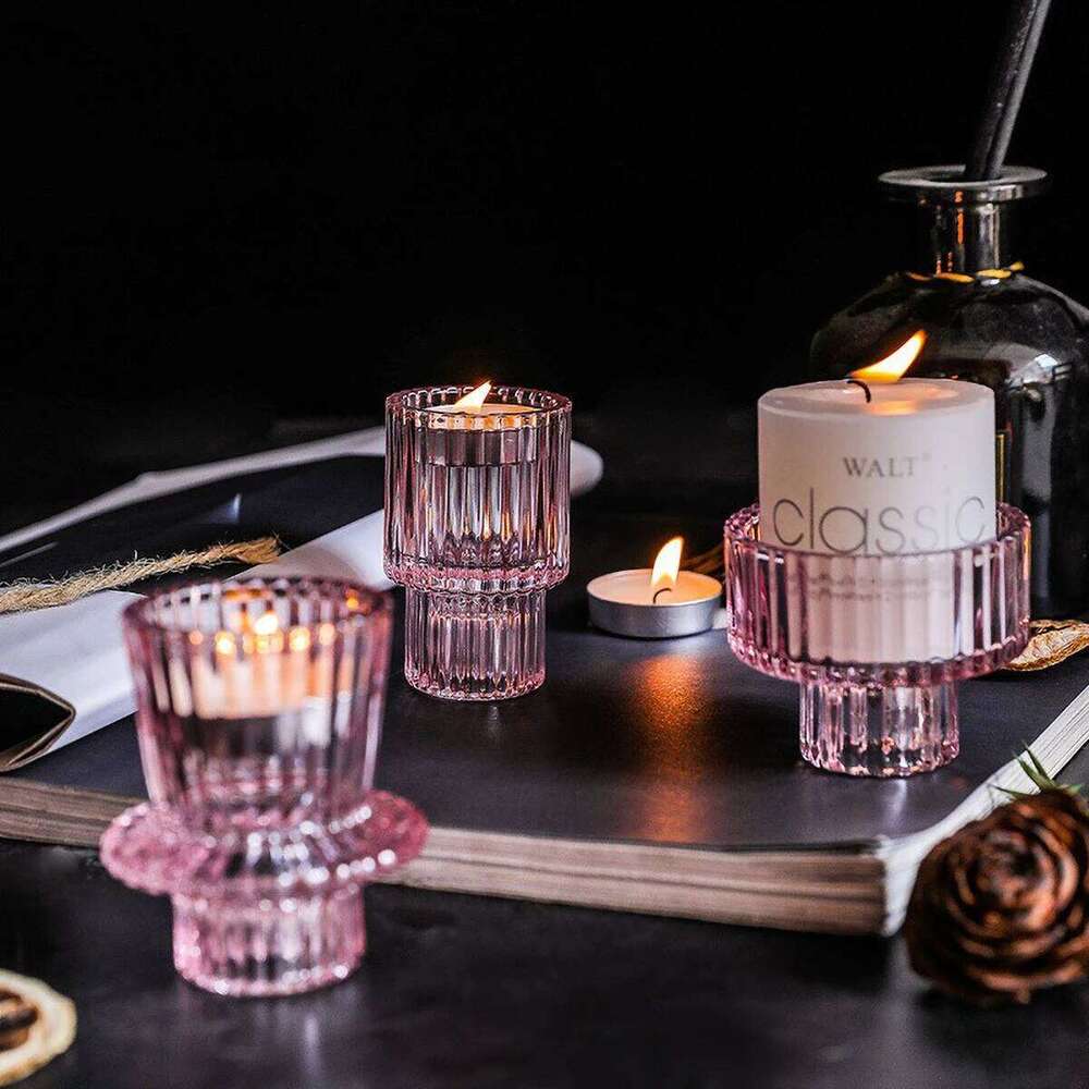 Clear Small Glass Candle Holder for Dining - Transparent Desktop Centerpiece Decor, Modern Table Design Candlesticks Y260131