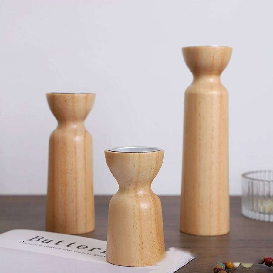 3PCS Natural Wooden Candlesticks Holders Retro Wedding Candle Holder Stand Festival Party Table Home Decorations Y260131
