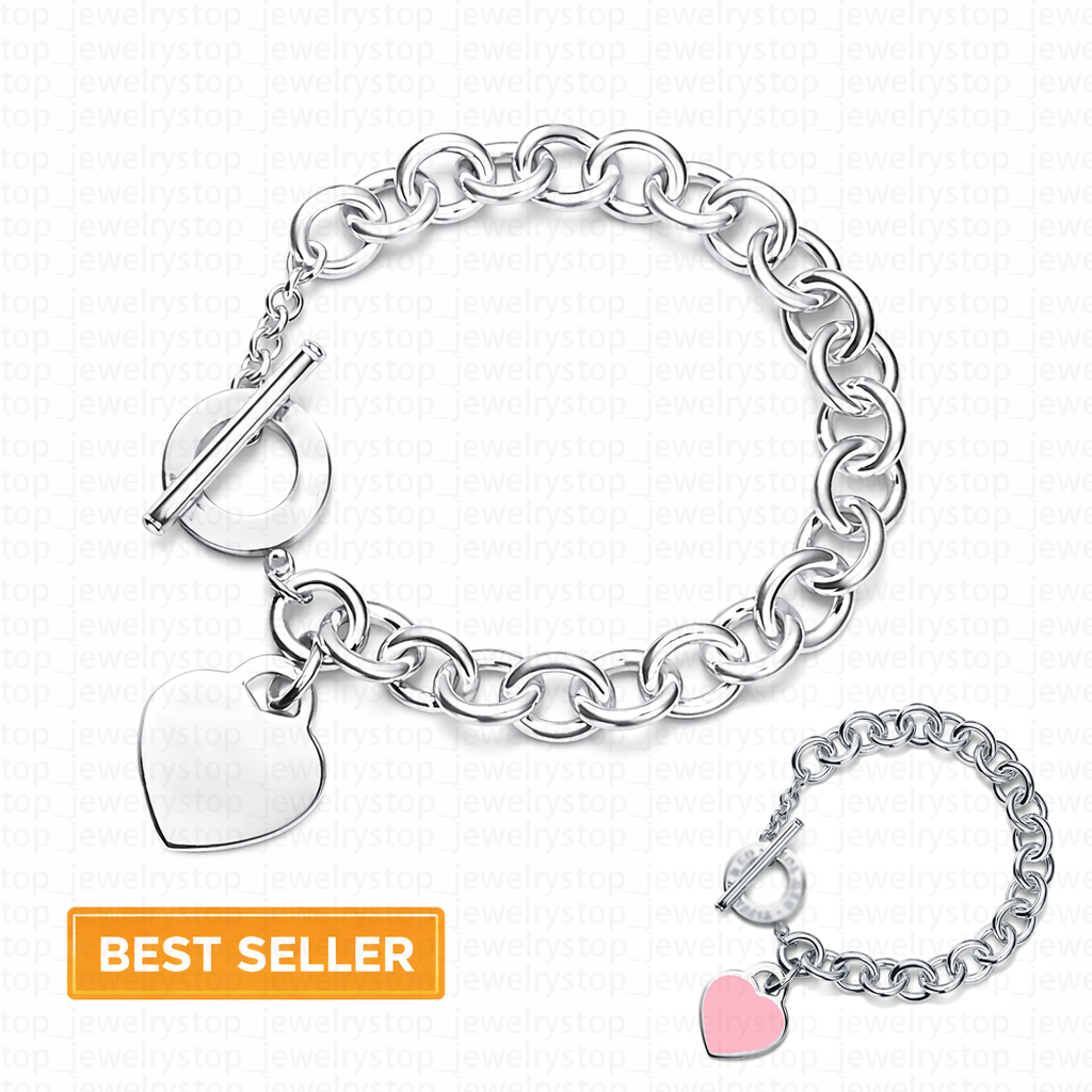 Stainless Steel Heart Charm Bracelet Silver Toggle Chain Bracelet 16-20cm for Women Gift