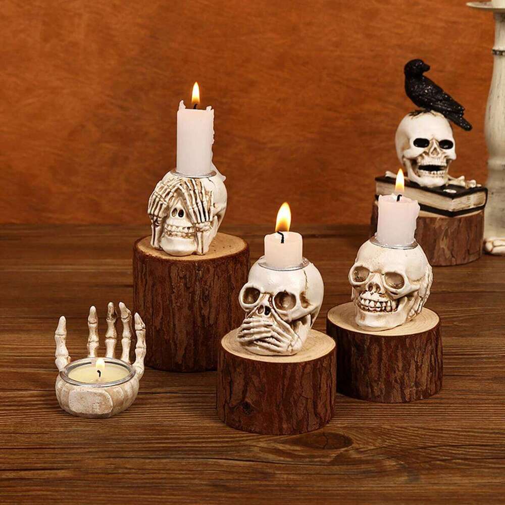 1pc Antique Incense Burner, Skull Candlestick, Halloween Decor Goth, Home Decor, Room Deco Y260131