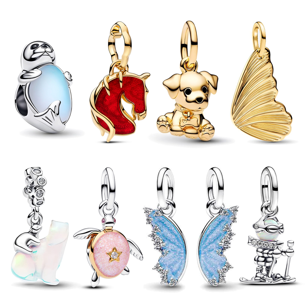 FewDook Splittable Butterfly Horse Elephant Sea Turtle Seal Charm Fit Pan Bracelets and Necklaces Fashion DIY Animal Series Jewelry Gifts Hot Sale