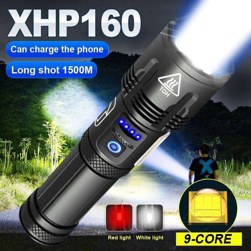 1200000 Lumens XHP160 Super Bright Led Flashlights USB Rechargeable XHP120 Flash Light Torch XHP50 Powerful Tactical Flashlight H260131