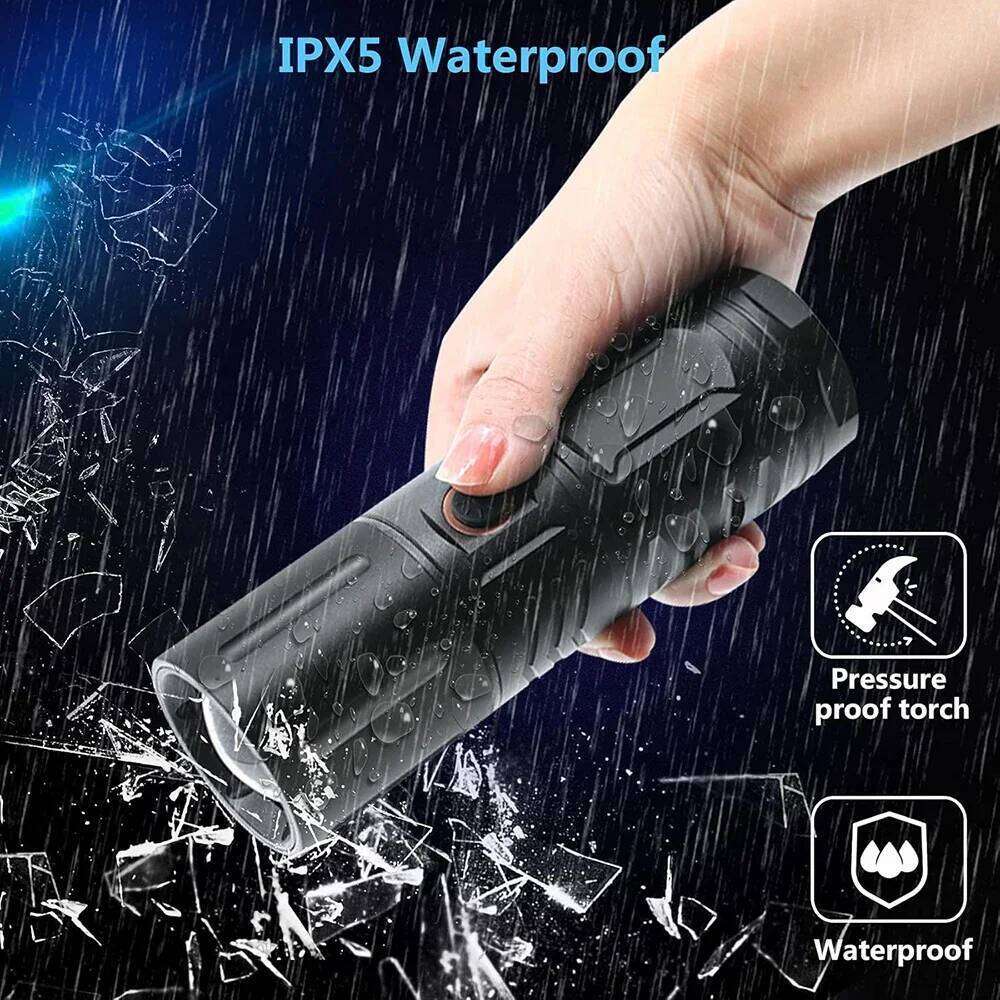BORUiT 500M Long Throw 3000LM LED Zoom Flashlight Type-C Rechargeable Power Bank Torch IPX5 Waterproof Camping Hunting Lantern H260131
