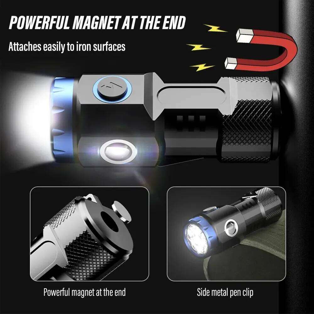 MINI Rechargeable LED Flashlight Light With Side Lights and Lampshade Tail with Magnet Suitable for Exploring, Camping H260131