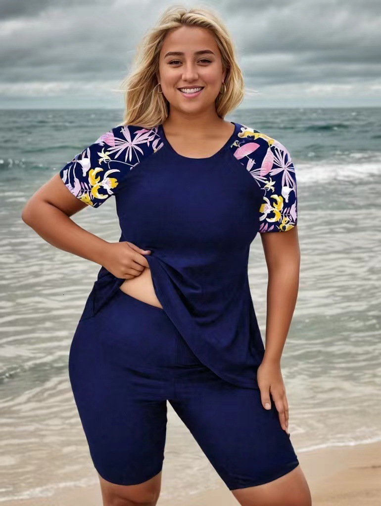 New Large Size High Neck Skirt Bikini High Waist Long Shorts Diving Suit
