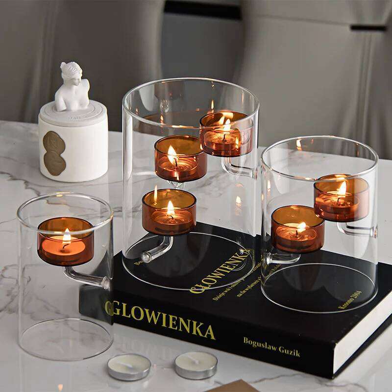 Glass Candle Holder Cylinder Hurricane Candleholder Artistic Tealight Containers for Wedding Party Desktop Room Home Decorations Y260131