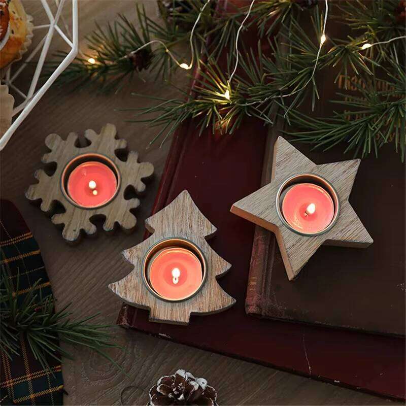 Wooden Xmas Snowflake Candlestick Christmas Tree Shape Candle Holder for Home Decoration 2026 Navidad Kerst Noel New Year Decor Y260131