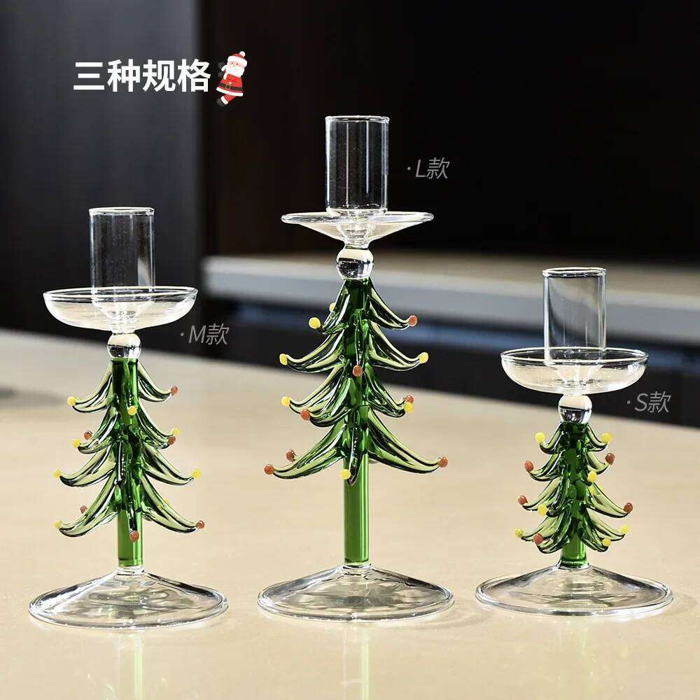 Nordic Christmas Trees Stick Holder Tabletop Glass Borosilicate Candle Holders for Party Birthday Home Decor Y260131