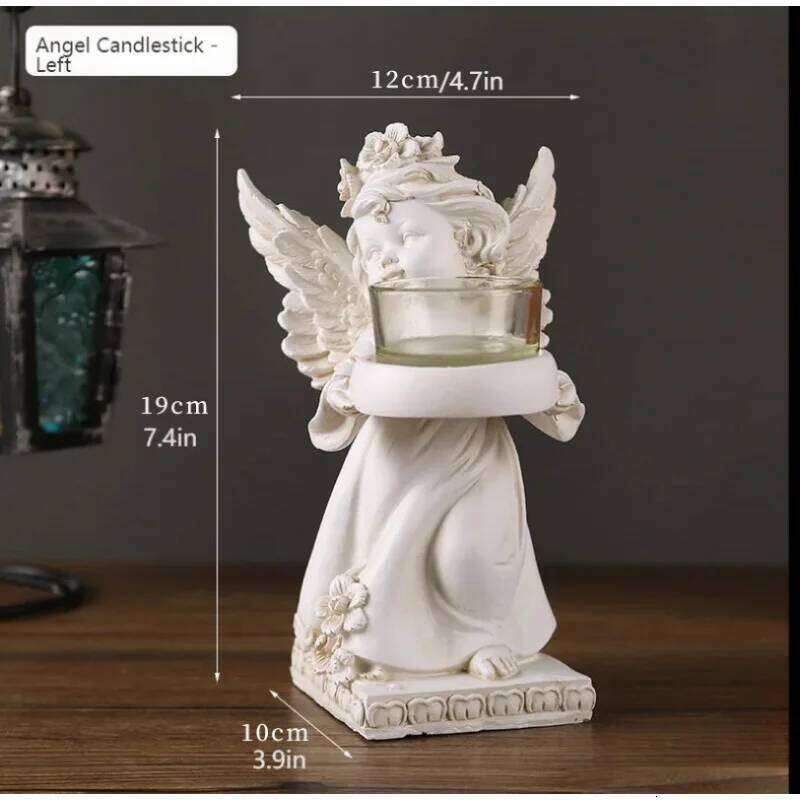 European Handmade Resin Candlestick - Distressed Angel Wing Design, Versatile Decor for Multiple Spaces Y260131