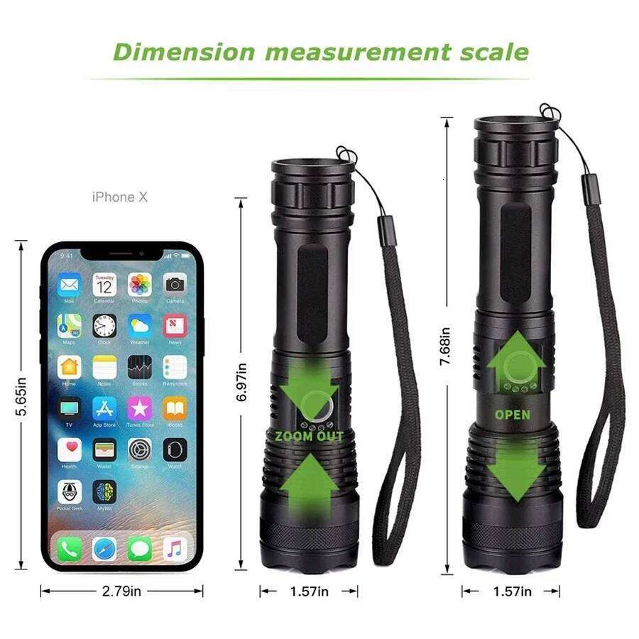 EDC Flashlight Rechargeable Zoomable,IPX5 Waterproof Aluminum Alloy,5 Modes LED Torch for Outdoor Camping Hiking Emergency Light H260131