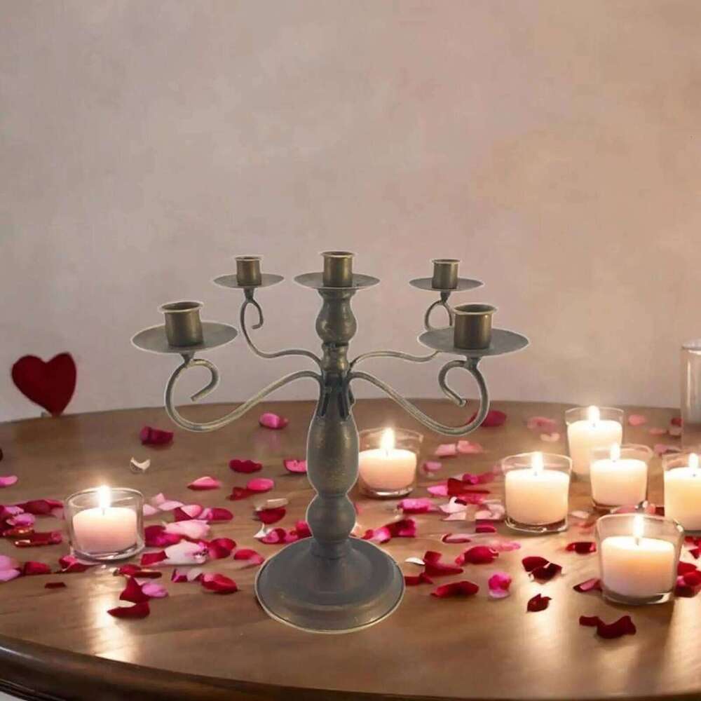 5 Arm Candle Holder Metal Candelabra Home Living Room Candelabrum Candlestick for Valentine's Day Christmas Halloween Kitchen Y260131