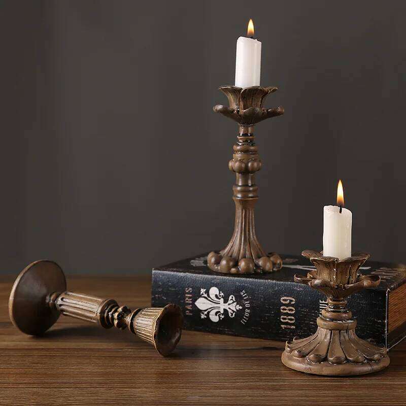 Resin Handicraft Vintage Candle Holder Carve Designs Candelabrum Table Ornament Wedding Centerpieces Home Decoration Y260131