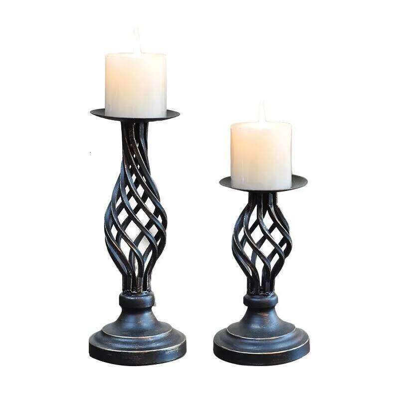 American Retro Candlestick Ornament Hollowed Out Black Valentine's Day Table Wedding Candlelight Dinner Prop Decoration Cup Y260131