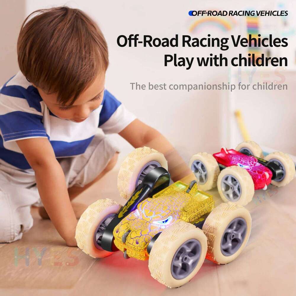 Burst Dinosaur RC Stunt 2.4G 5WD High Speed Double-sided Tumbl Drift LED Lights Remote Control Car Toy Gifts For Kids Adults Y260131