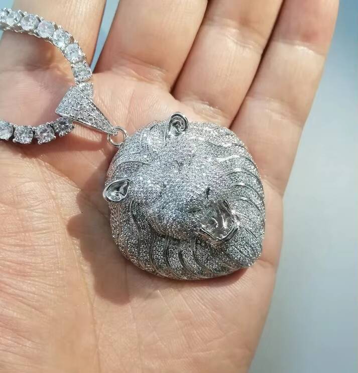Lion Hip Hop Pendant for Necklace Made With Round Brilliant Cut Lab Grown Diamonds Studded in 10kt Solid Gold