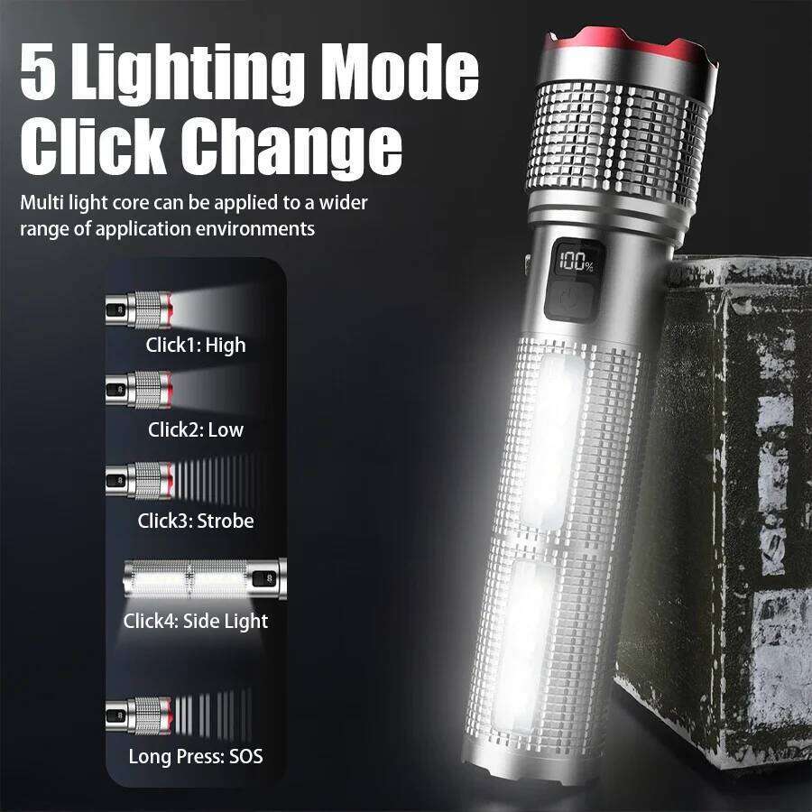 Rechargeable Zoom Flashlight White Laser 5 Modes Power Bank Portable Work Light Outdoor Camping Emergency Lighting H260131